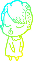cold gradient line drawing cartoon pretty hipster girl