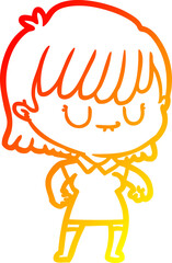 warm gradient line drawing cartoon woman
