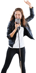 Female Rockstar Singing With Retro Vintage Microphone