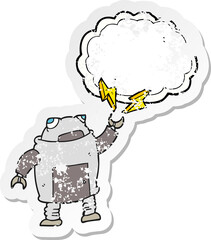 retro distressed sticker of a cartoon robot