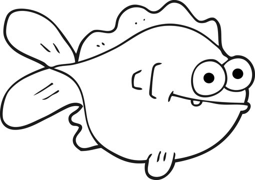 black and white cartoon fish
