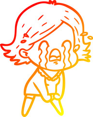 warm gradient line drawing cartoon woman crying