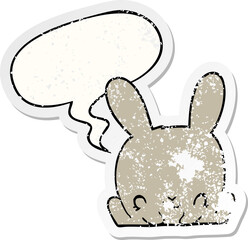 cartoon rabbit and speech bubble distressed sticker