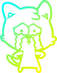 cold gradient line drawing cartoon crying cat