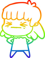 rainbow gradient line drawing cartoon angry girl