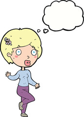 cartoon surprised woman with thought bubble