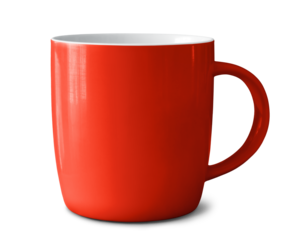Red ceramic mug isolated on empty background