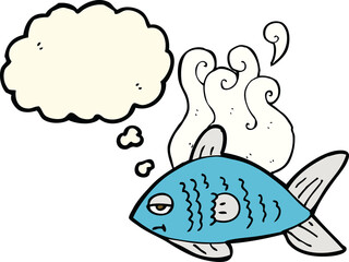 cartoon funny fish with thought bubble