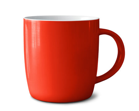 Red ceramic mug isolated on empty background