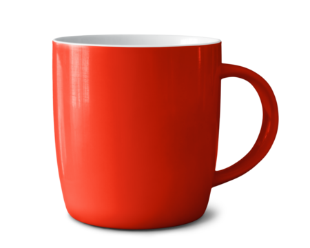 Red ceramic mug isolated on empty background