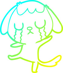 cold gradient line drawing cute cartoon dog crying