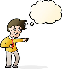 cartoon funny office man pointing with thought bubble