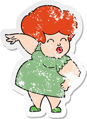 distressed sticker of a cartoon woman making hand gesture