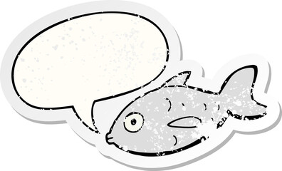cartoon fish and speech bubble distressed sticker
