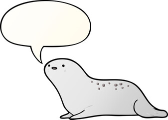 cute cartoon seal and speech bubble in smooth gradient style