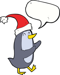 cartoon christmas penguin with speech bubble