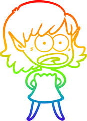 rainbow gradient line drawing cartoon shocked elf girl
