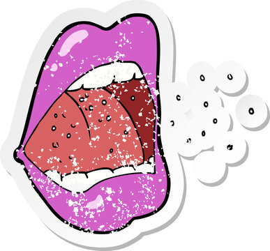 recommend clip art: retro distressed sticker of a cartoon sneezing mouth