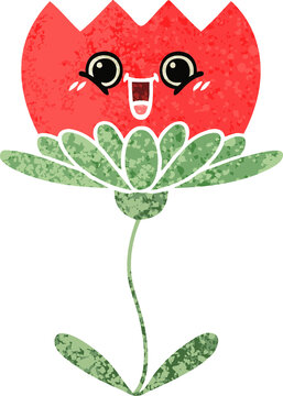 retro illustration style cartoon flower