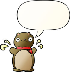 cartoon happy teddy bear and speech bubble in smooth gradient style