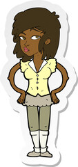 sticker of a cartoon pretty woman with hands on hips
