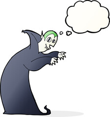 cartoon spooky vampire with thought bubble