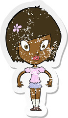retro distressed sticker of a cartoon pretty woman