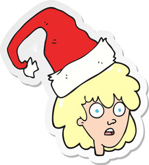 sticker of a cartoon woman with santa hat