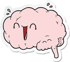 sticker of a cartoon brain laughing