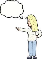 cartoon woman pointing with thought bubble