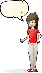 cartoon woman explaining with speech bubble