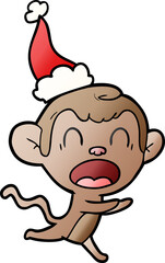 shouting gradient cartoon of a monkey wearing santa hat