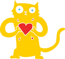 flat color illustration of a cartoon cat with love heart