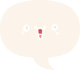 happy cartoon face and speech bubble in retro style