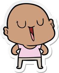 sticker of a happy cartoon bald man