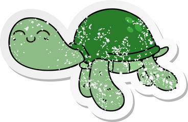distressed sticker of a quirky hand drawn cartoon turtle