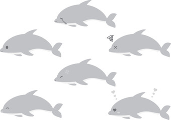 ゆるかわなイルカ6種セット　グレースケール