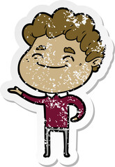 distressed sticker of a cartoon friendly man