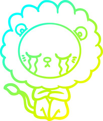 cold gradient line drawing crying cartoon lion