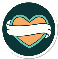 tattoo style sticker of a heart and banner