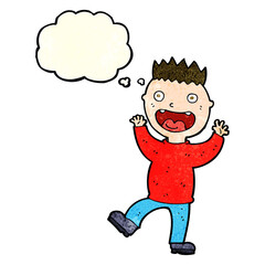 cartoon crazy happy man with thought bubble