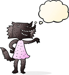 cartoon wolf girl with thought bubble