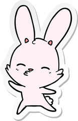 sticker of a curious waving bunny cartoon