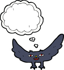 cartoon spooky vampire bat with thought bubble