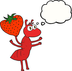 thought bubble cartoon ant carrying food