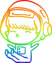 rainbow gradient line drawing cartoon curious astronaut