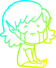 Fototapeta premium cold gradient line drawing cartoon crying elf girl