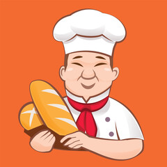 Asian Chef mascots and logo for bakery shop or bread produce Etc.