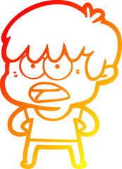 warm gradient line drawing worried cartoon boy