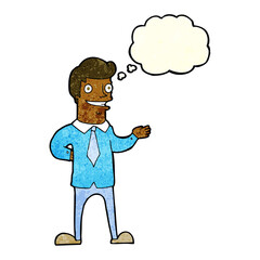 cartoon salesman with thought bubble